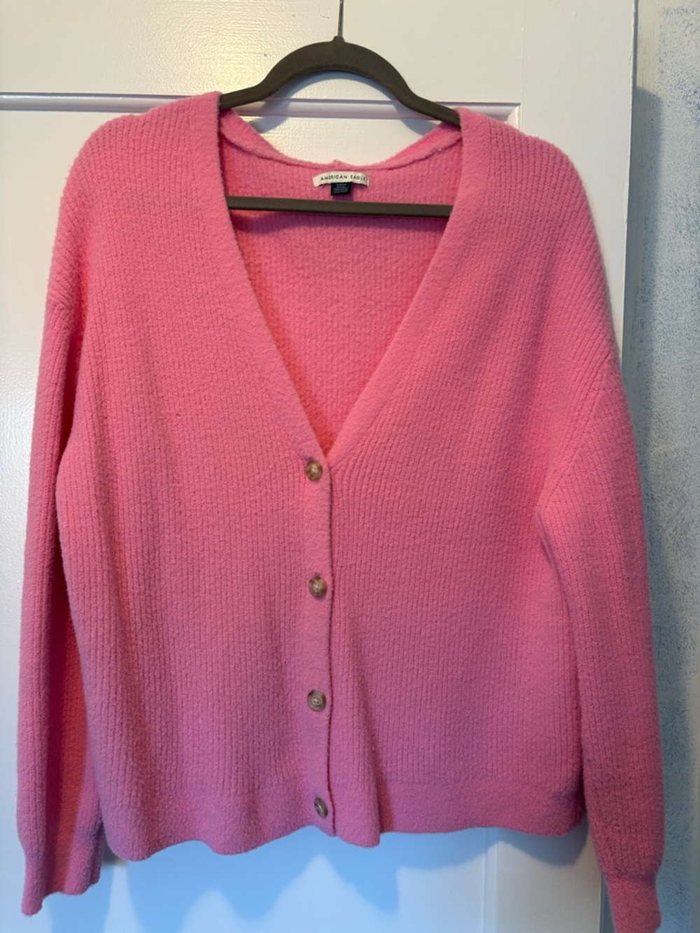 American Eagle Pink V-Neck Button Cardigan Sweater